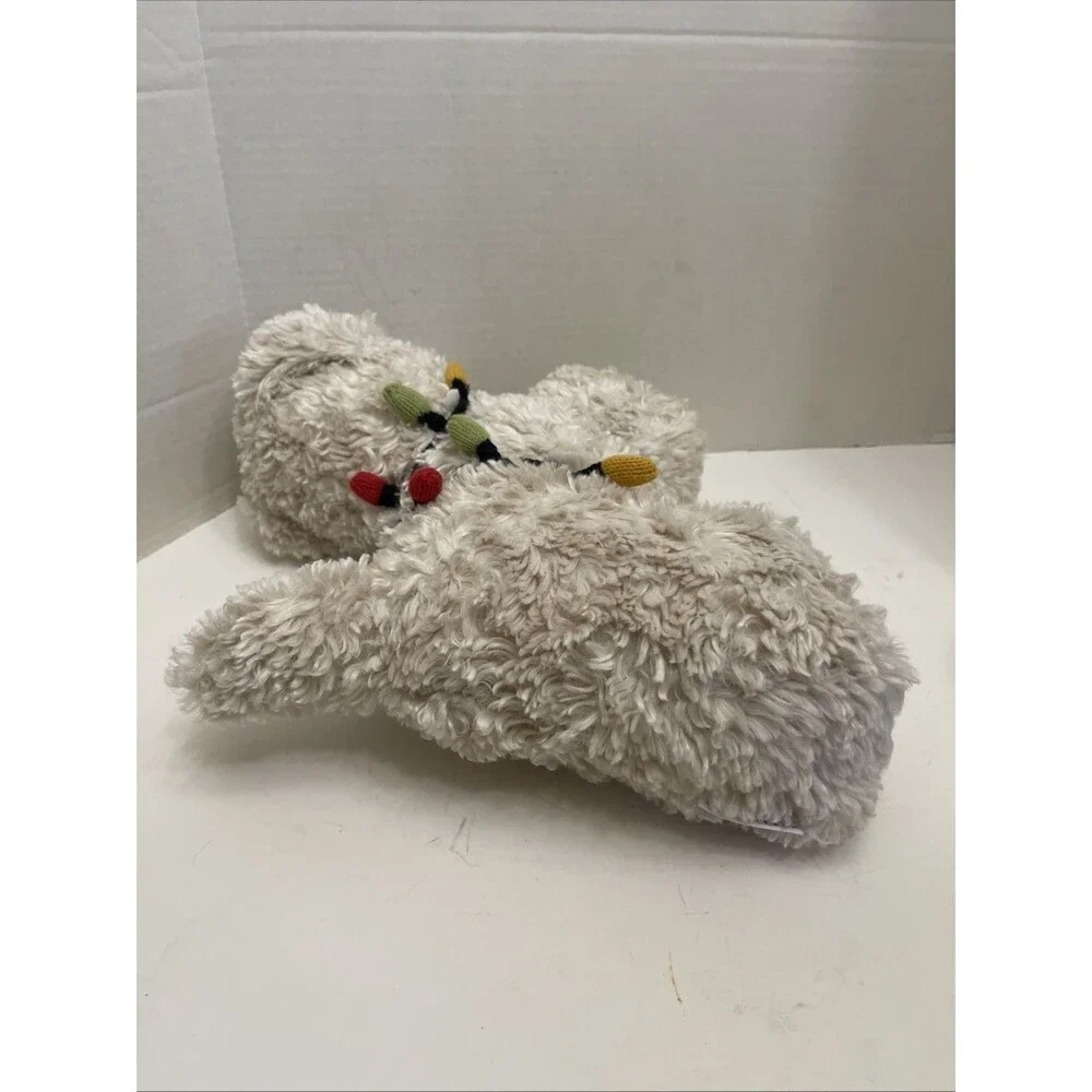 Pottery Barn Cozy Faux Fur Tangled Dog Lights Pillow Christmas 17” X 11”